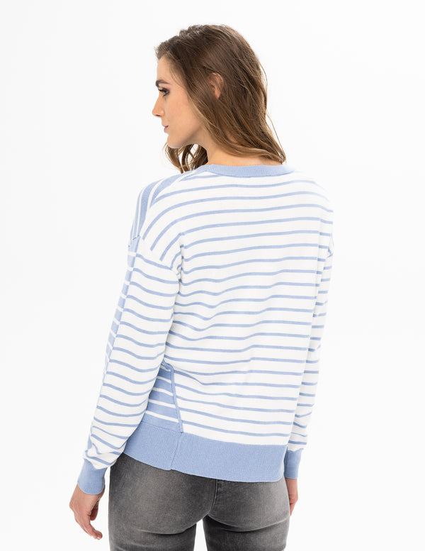Load image into Gallery viewer, Striped Crew Neck Sweater - Cloud Combo
