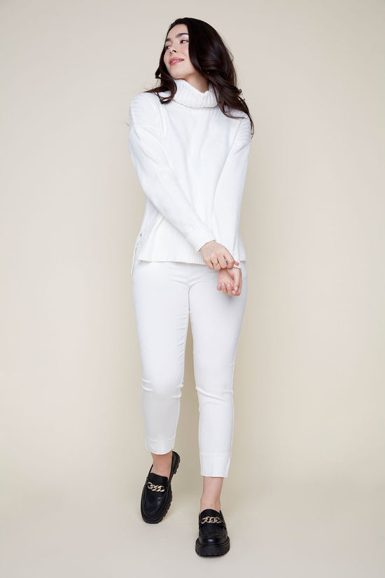 Turtleneck Sweater with Ribbed Shoulder Detail - Cream