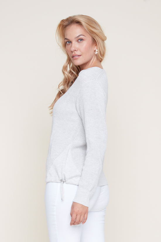 V-Neck Sweater with Side Tie - Heather Grey