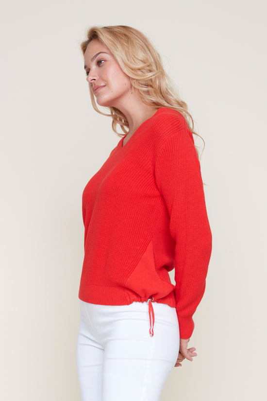 V-Neck Sweater with Side Tie - Rouge