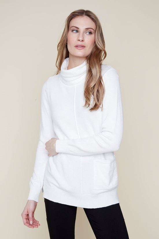 Cowl Neck Sweater with Patch Pocket - Cream