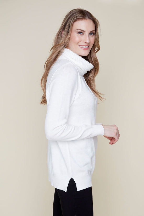 Cowl Neck Sweater with Patch Pocket - Cream