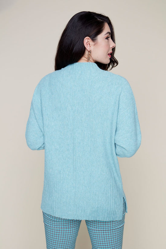 Long Sweater with Ribbed Hem - Heather Teal