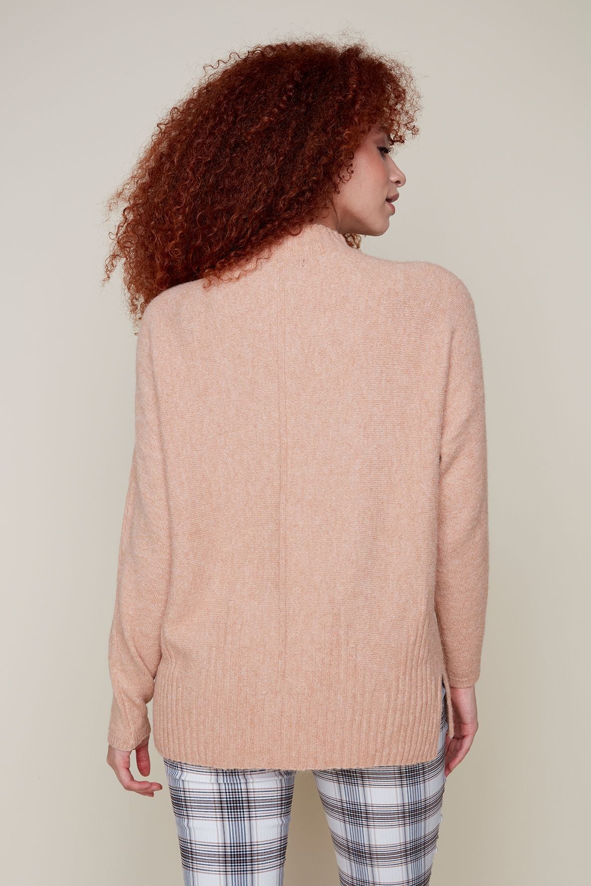 Long Sweater with Ribbed Hem - Heather Tan