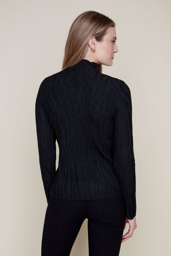 Long Sleeve Top with Vertical Texture - Black