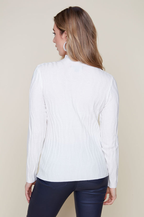 Long Sleeve Top with Vertical Texture - Cream