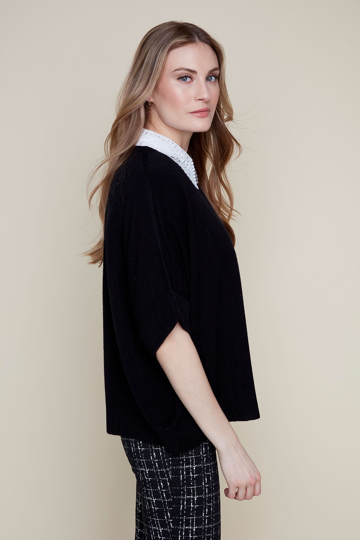 Dolman Sleeve Sweater with 3/4 Sleeves - Black