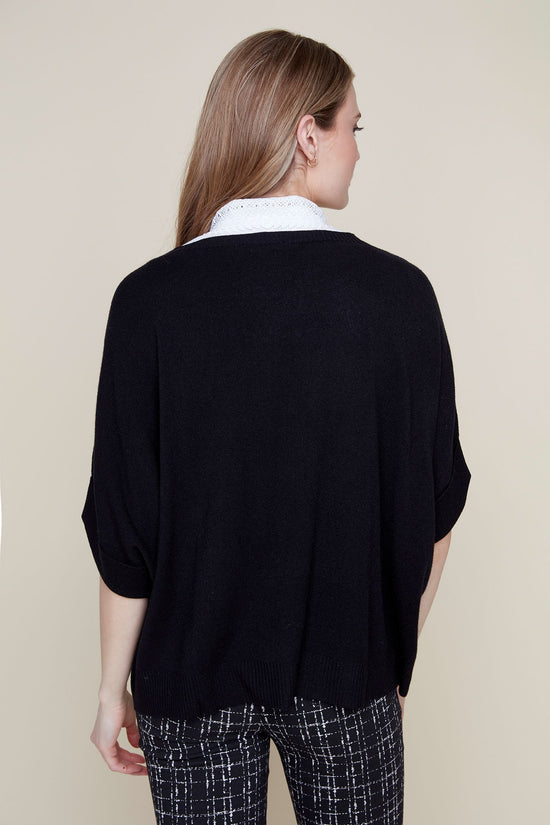 Dolman Sleeve Sweater with 3/4 Sleeves - Black