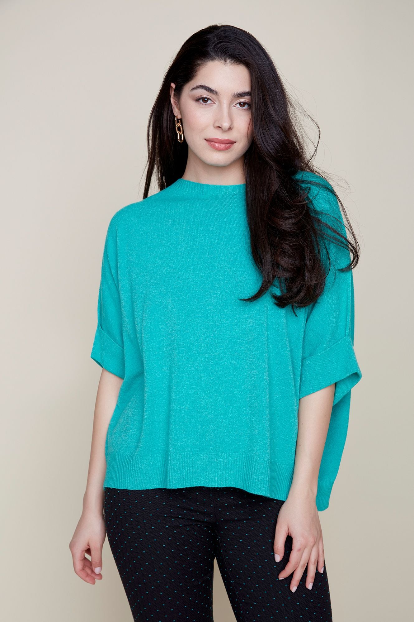 Dolman Sleeve Sweater with 3/4 Sleeves - Peacock