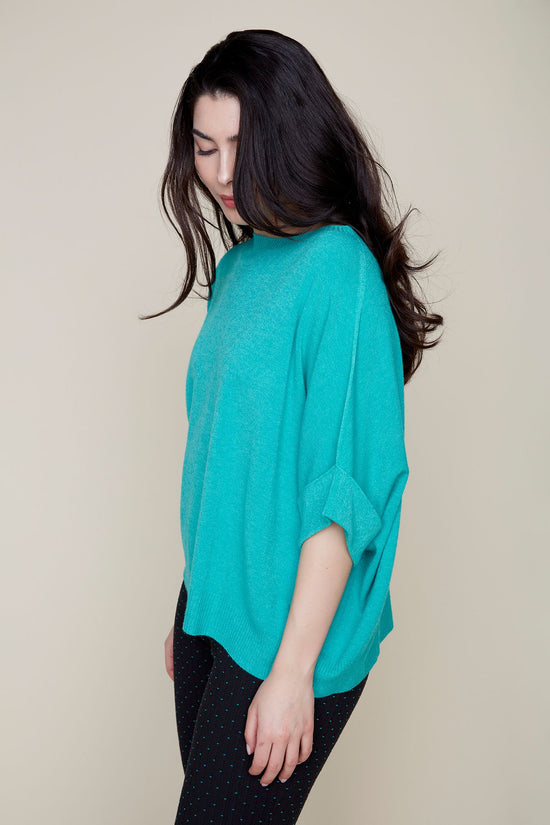 Dolman Sleeve Sweater with 3/4 Sleeves - Peacock