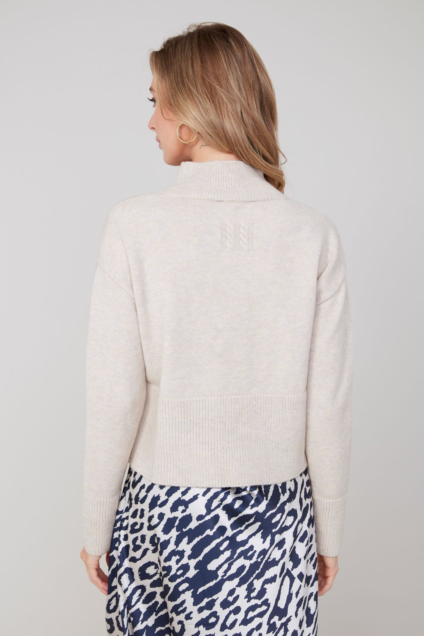 Cropped Mock Neck Sweater with Split Hem - Heather Oyster