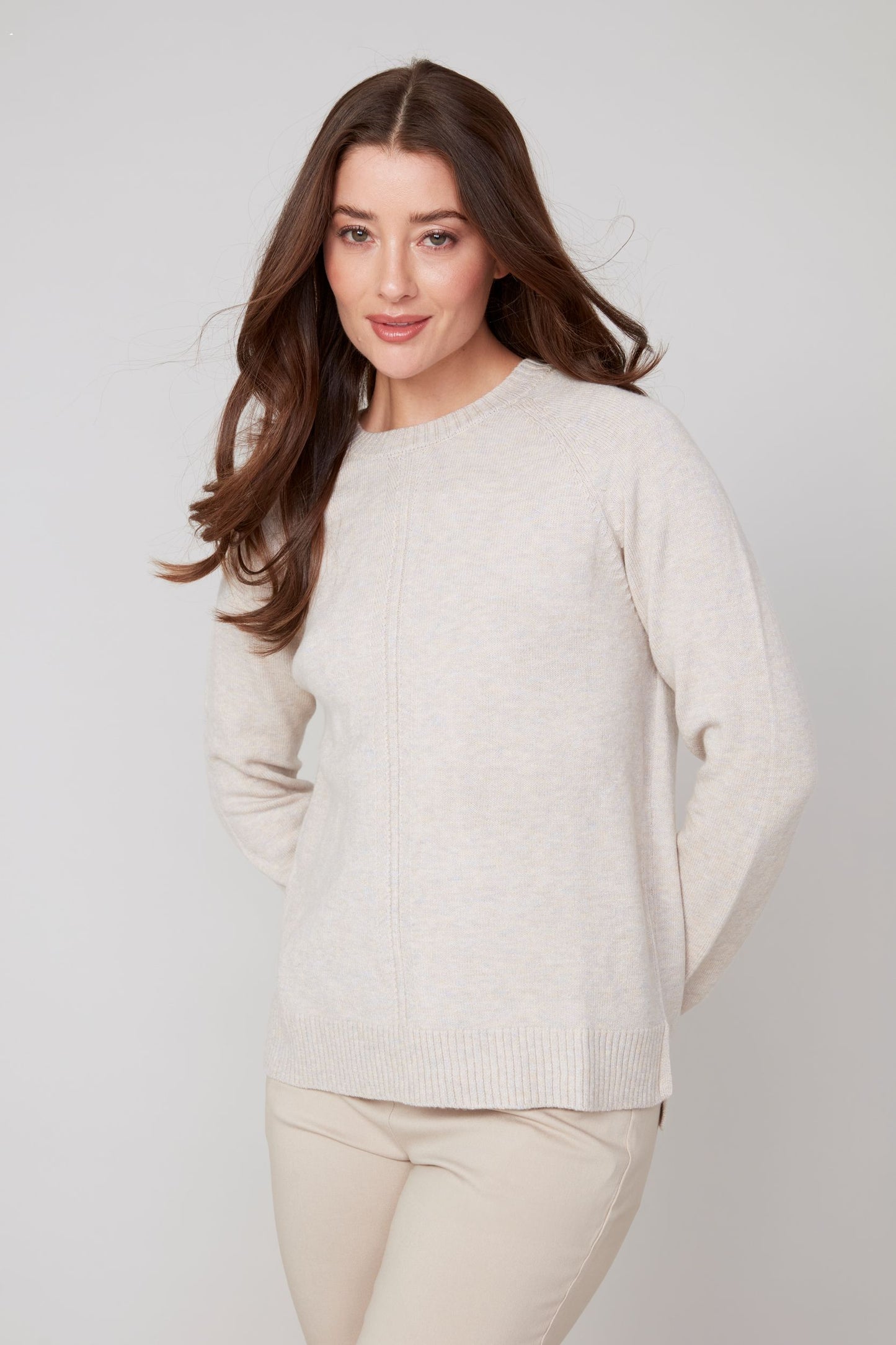 Long Sleeve Crew Neck Sweater - Heather Oyster