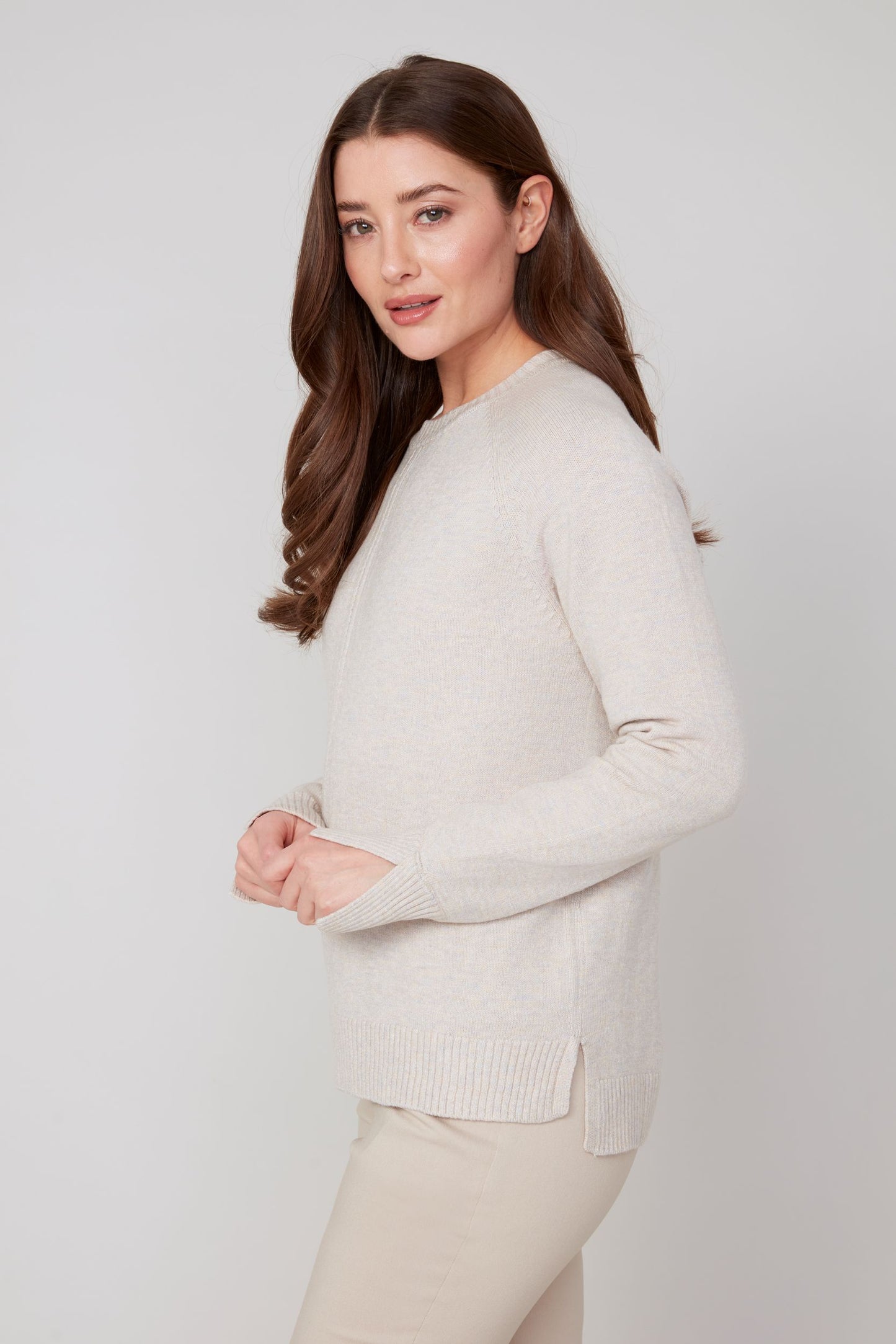 Long Sleeve Crew Neck Sweater - Heather Oyster