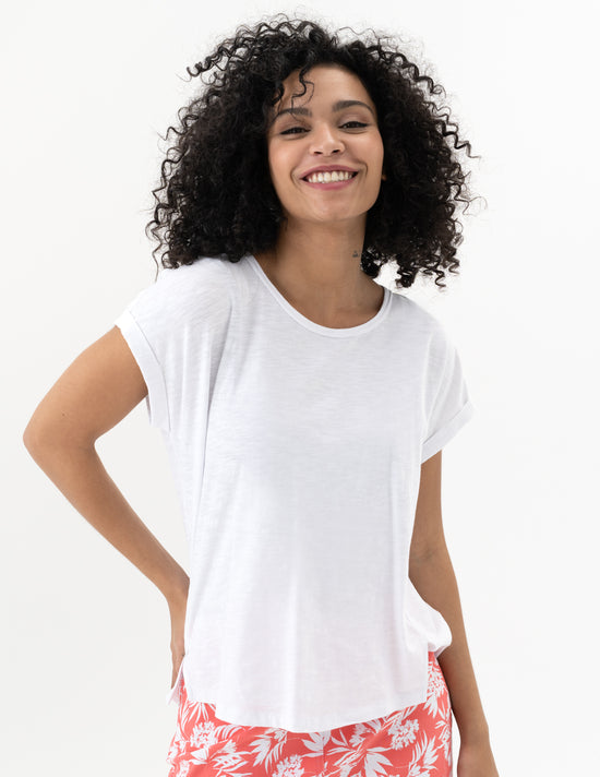 Tee with Gathered Back - White