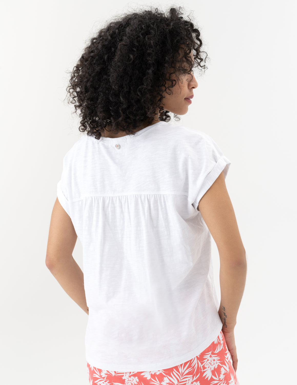 Tee with Gathered Back - White