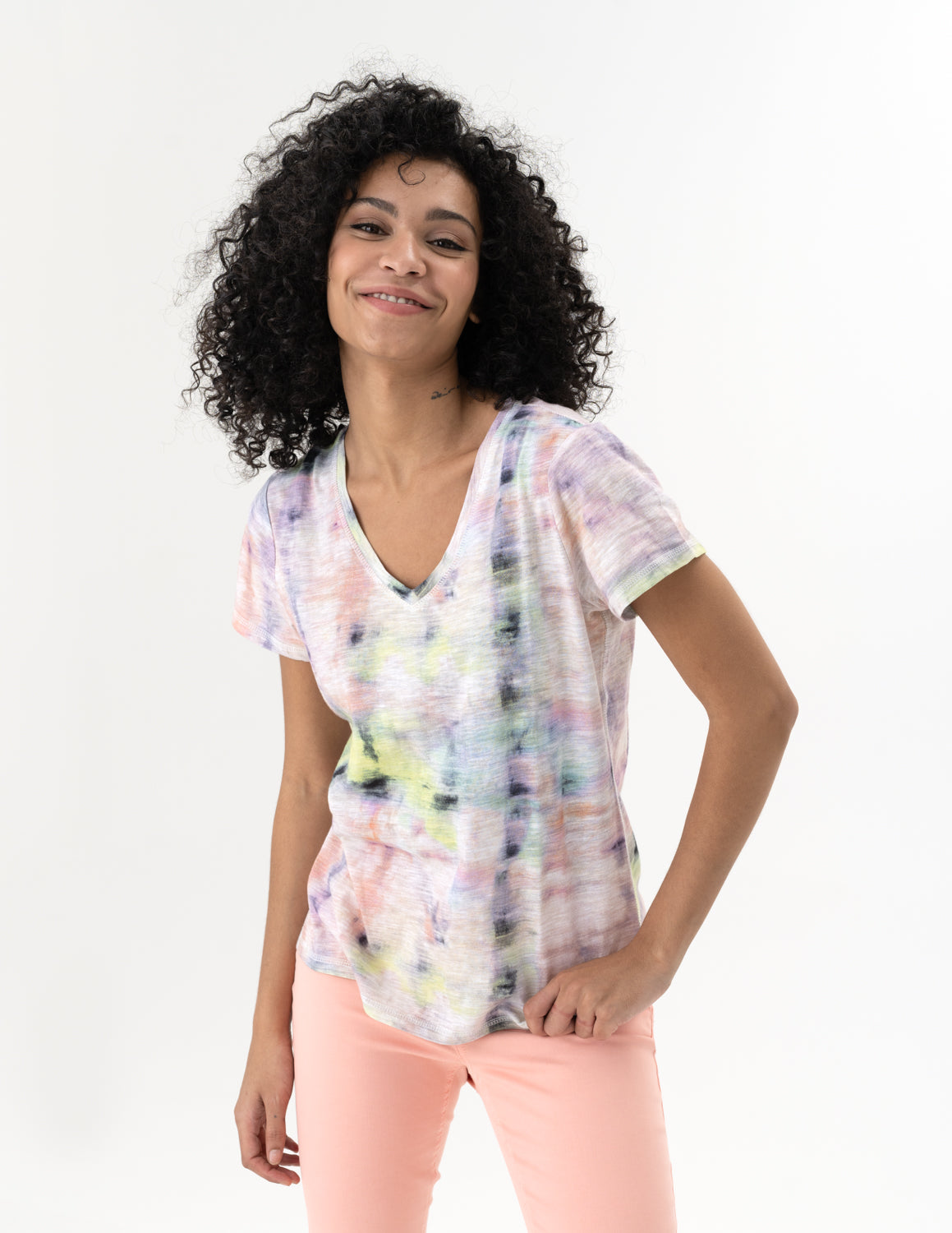 Load image into Gallery viewer, V-Neck Short Sleeve Tee - Flamingo Print

