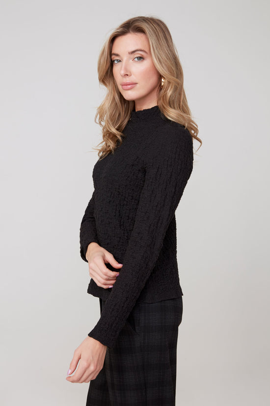 Textured Mock Turtleneck Sweater - Black