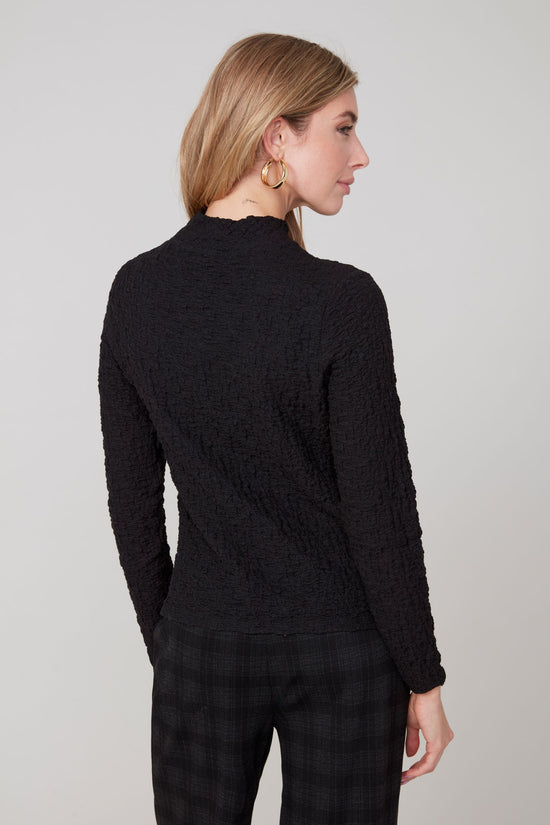 Textured Mock Turtleneck Sweater - Black