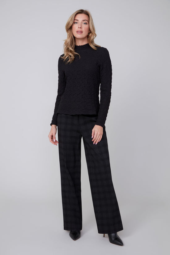 Textured Mock Turtleneck Sweater - Black
