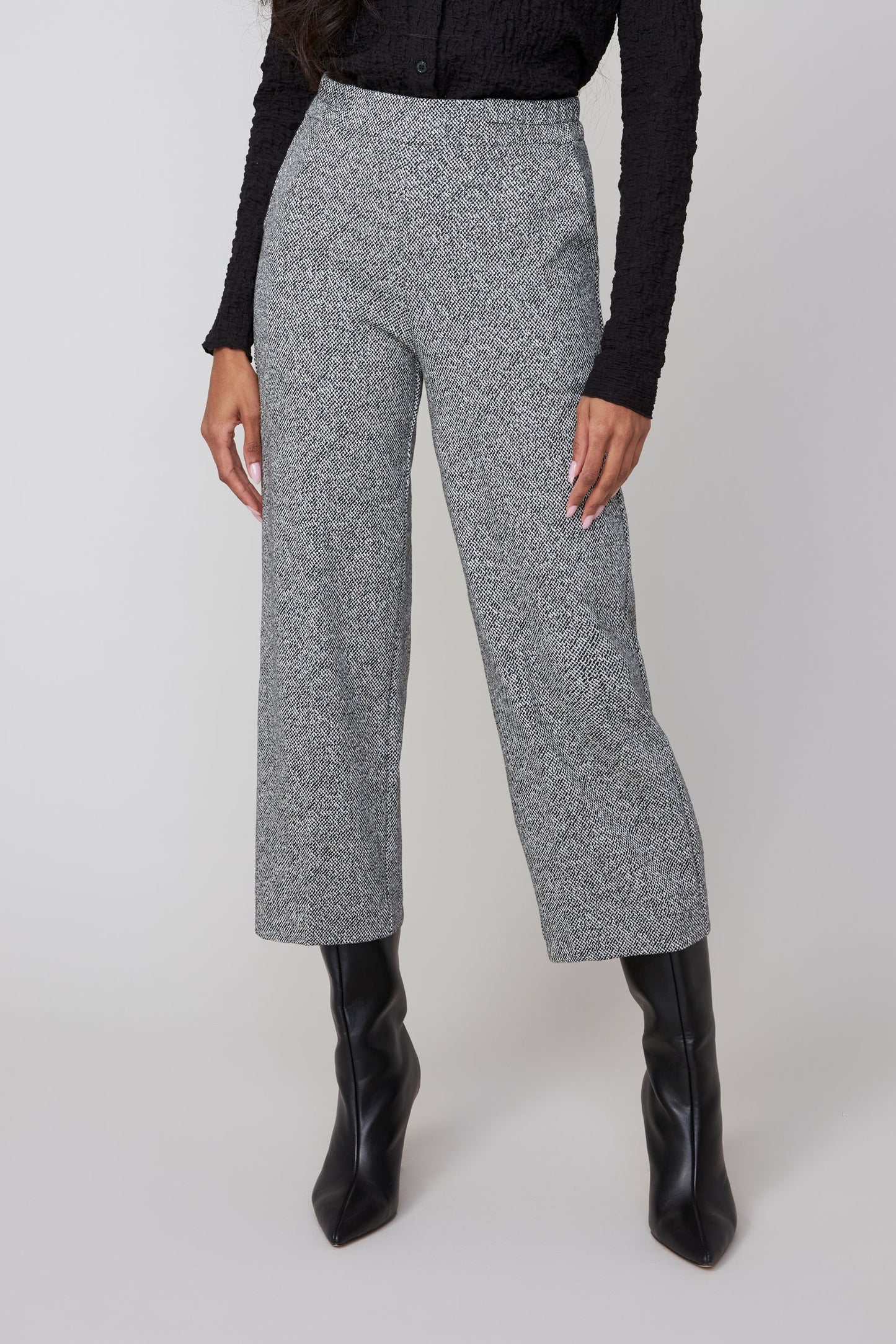 Tweed Pants with Elastic Waist - Black Combo