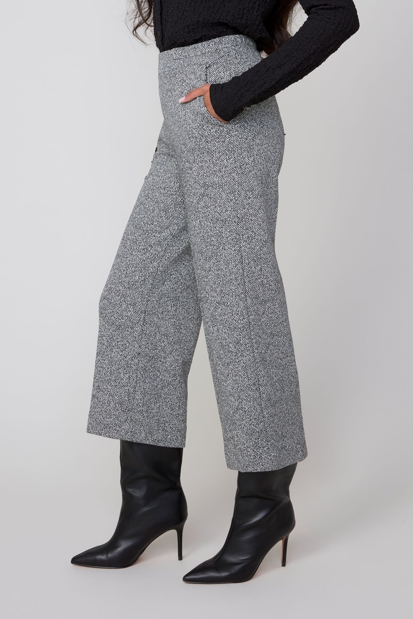 Tweed Pants with Elastic Waist - Black Combo