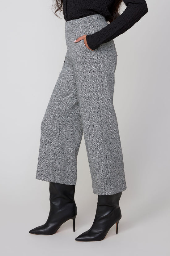 Tweed Pants with Elastic Waist - Black Combo