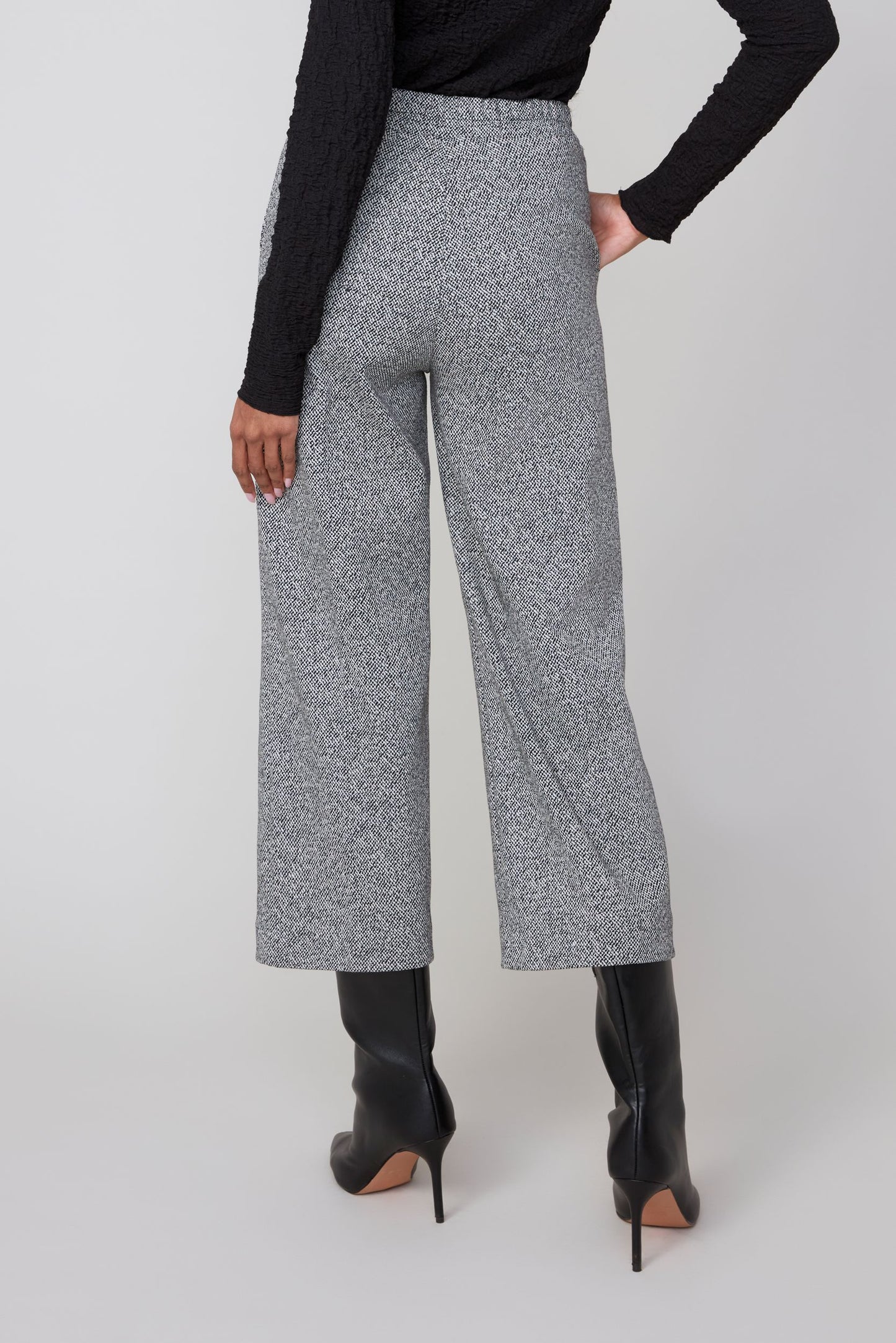 Tweed Pants with Elastic Waist - Black Combo