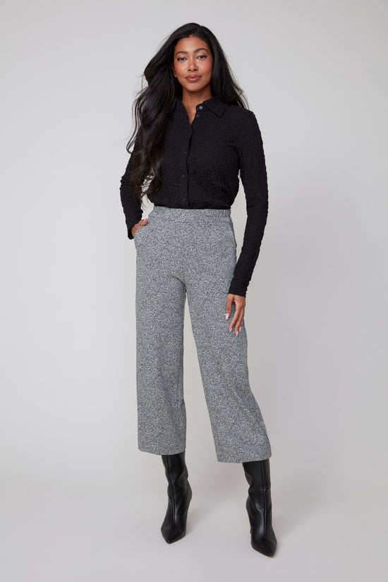 Tweed Pants with Elastic Waist - Black Combo