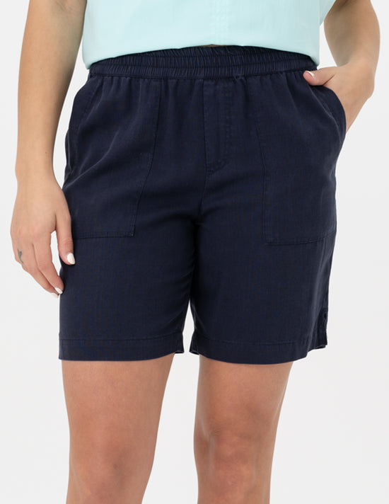 Pull-On Shorts with Elastic Waist - Indigo