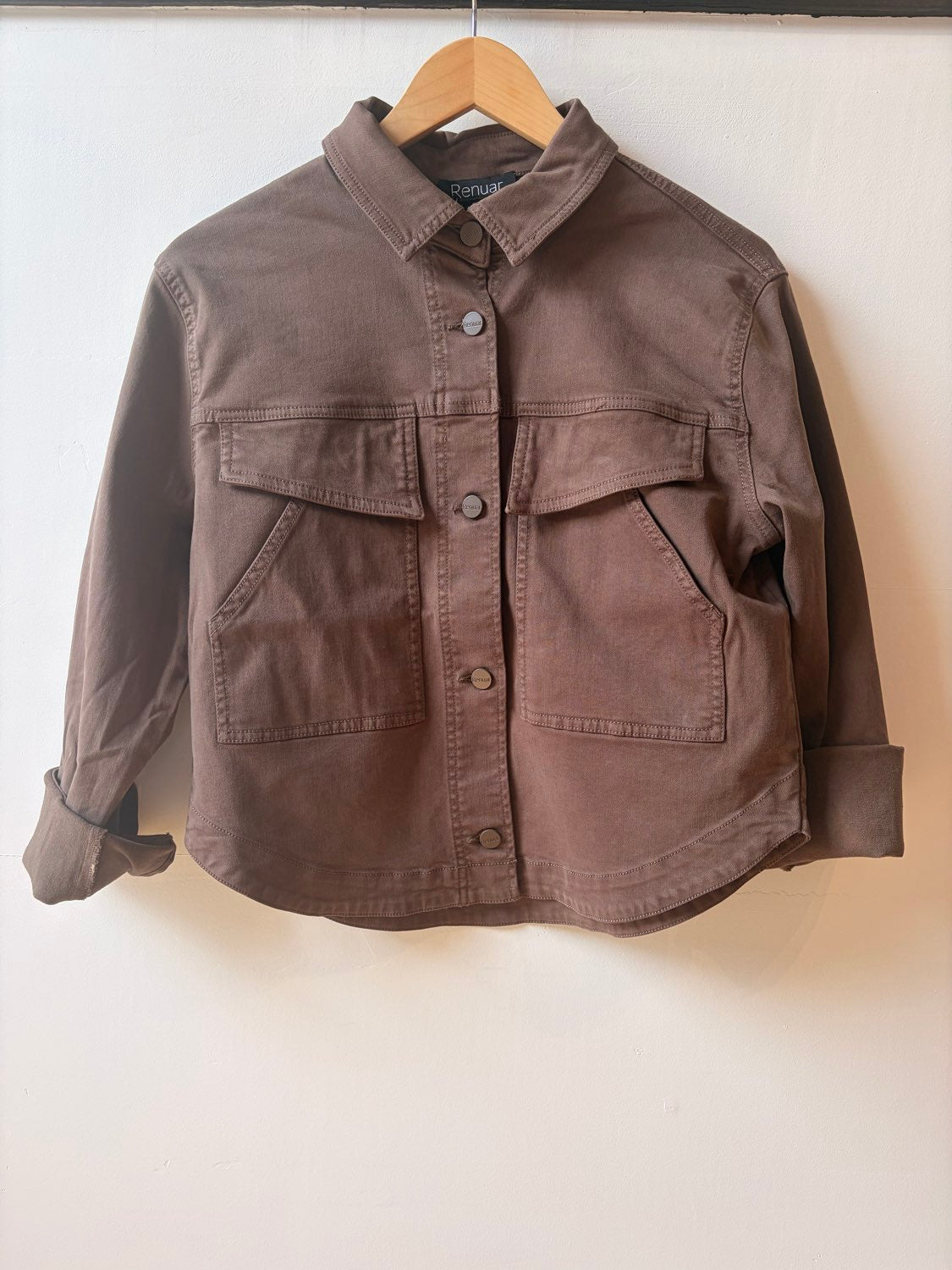 Button Front Tencel Jacket with Patch Pockets - Chocolate