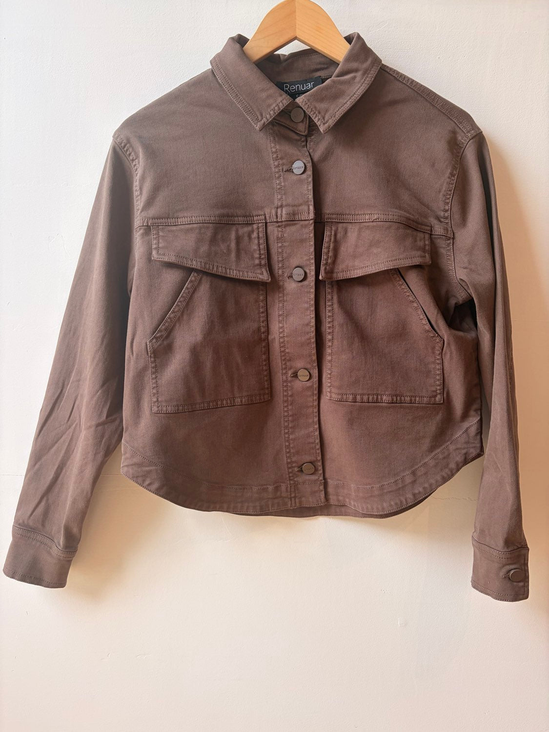 Button Front Tencel Jacket with Patch Pockets - Chocolate