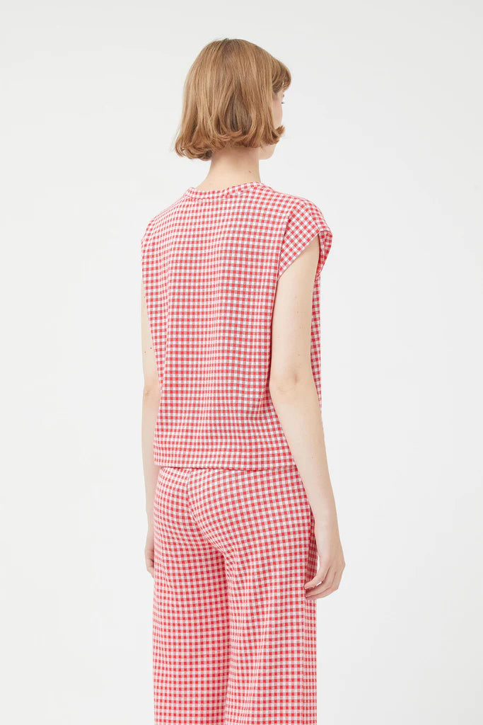 Sleeveless Red Checked Top