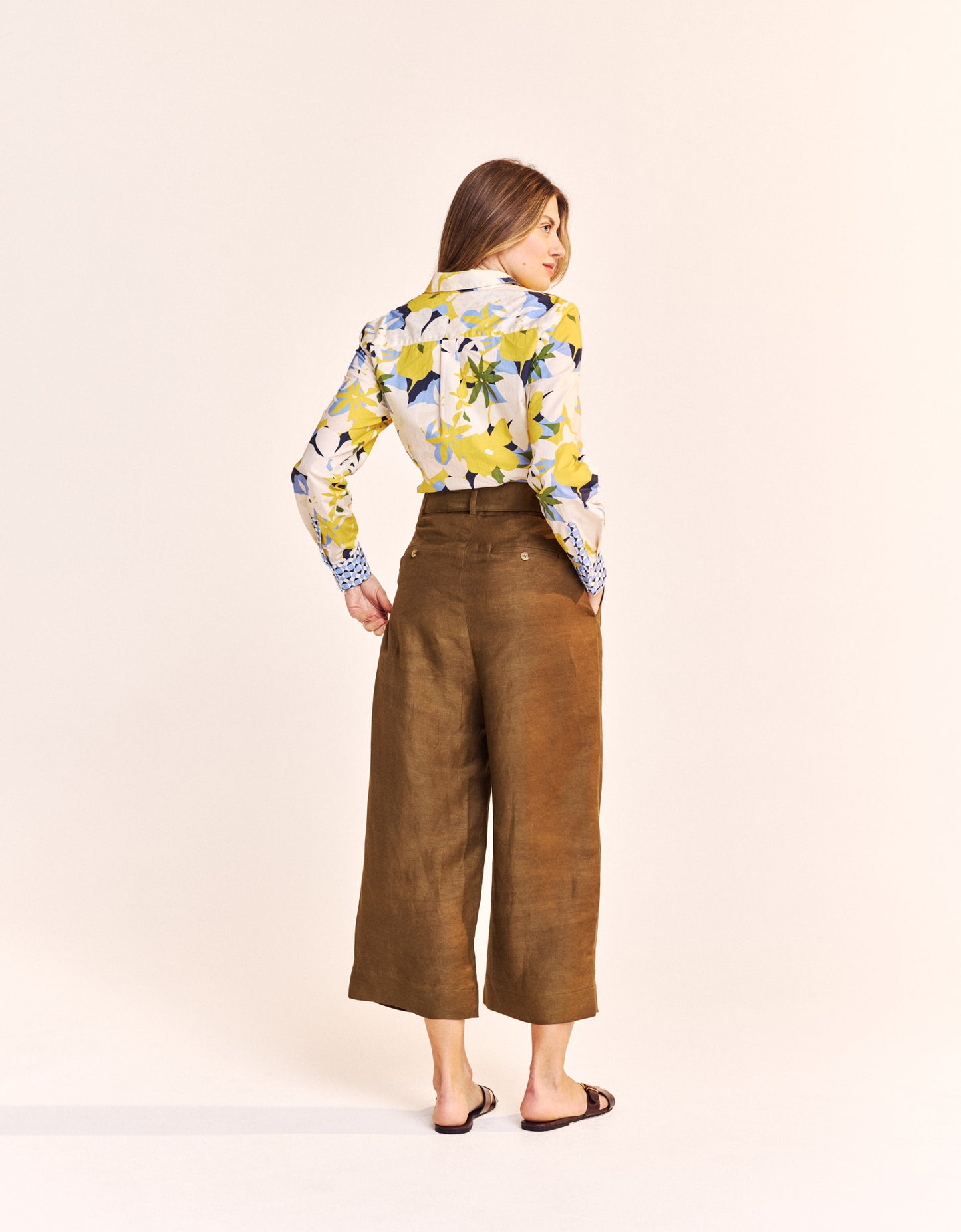 Wide Leg Belted Cropped Pants - Military Olive