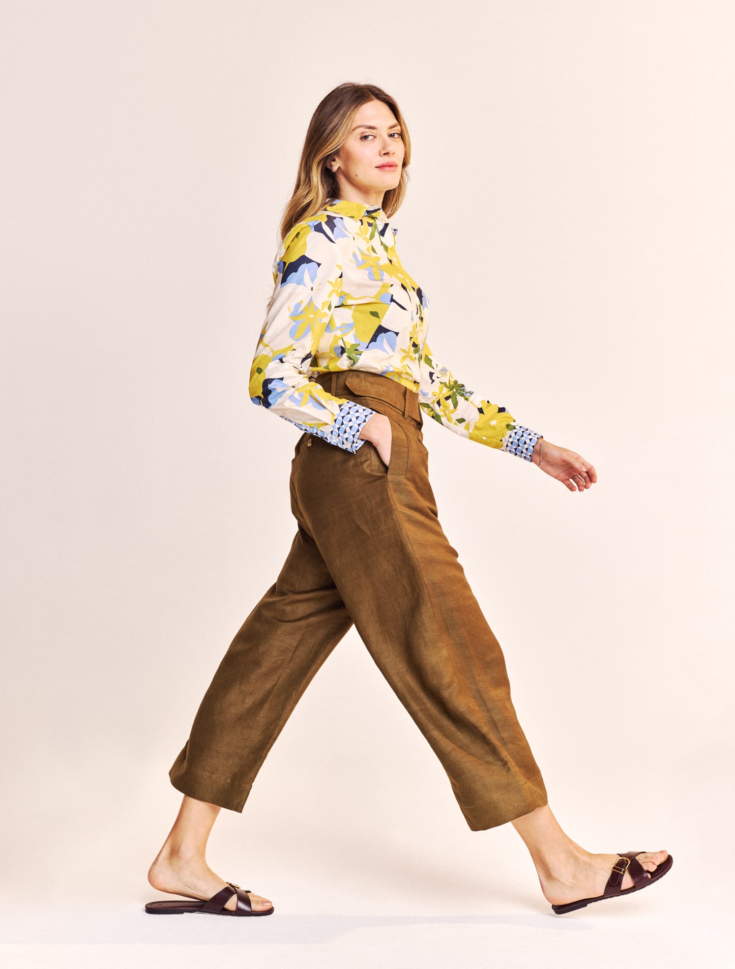 Wide Leg Belted Cropped Pants - Military Olive
