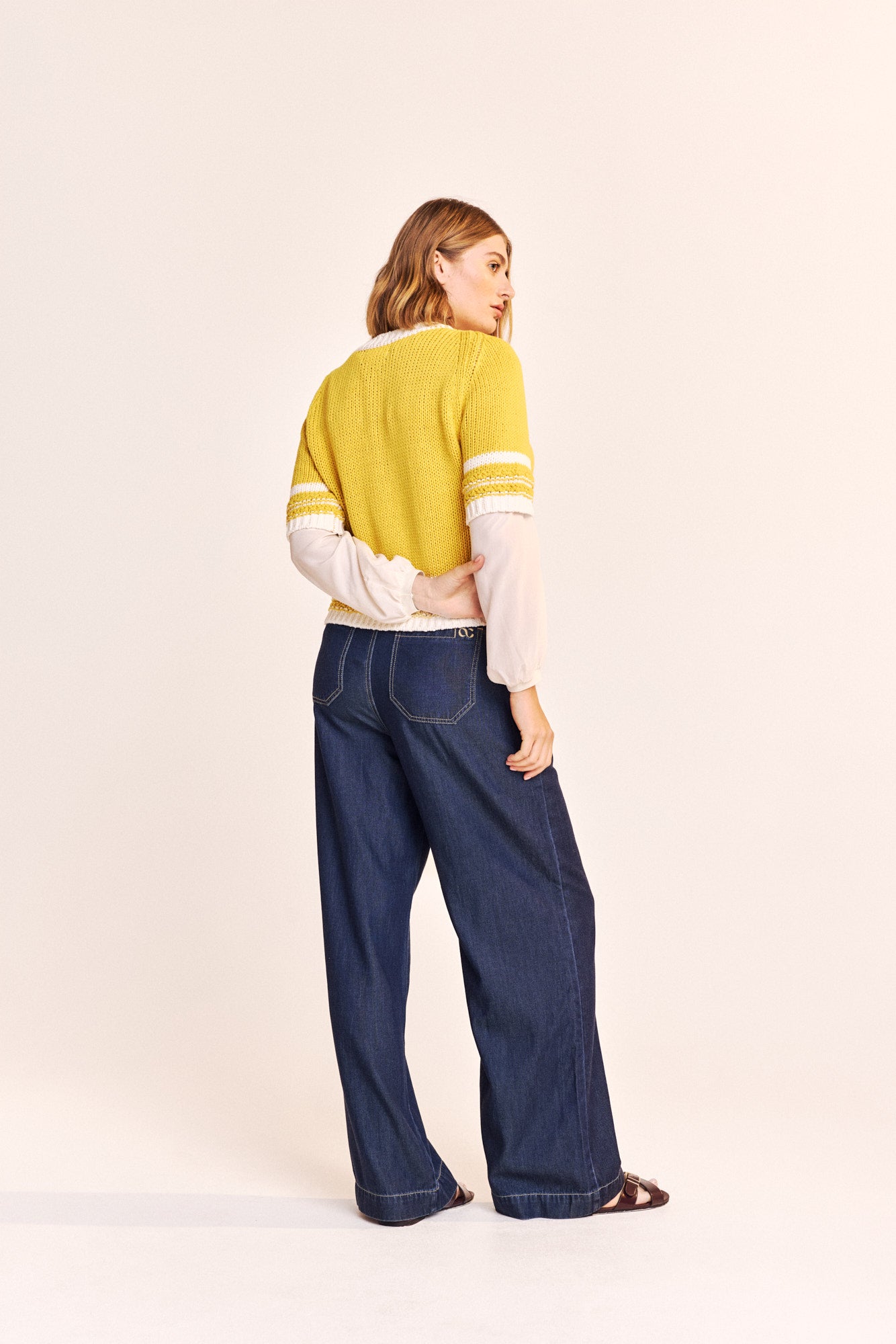 Short Sleeve Cotton Sweater - Sulphur Stripe