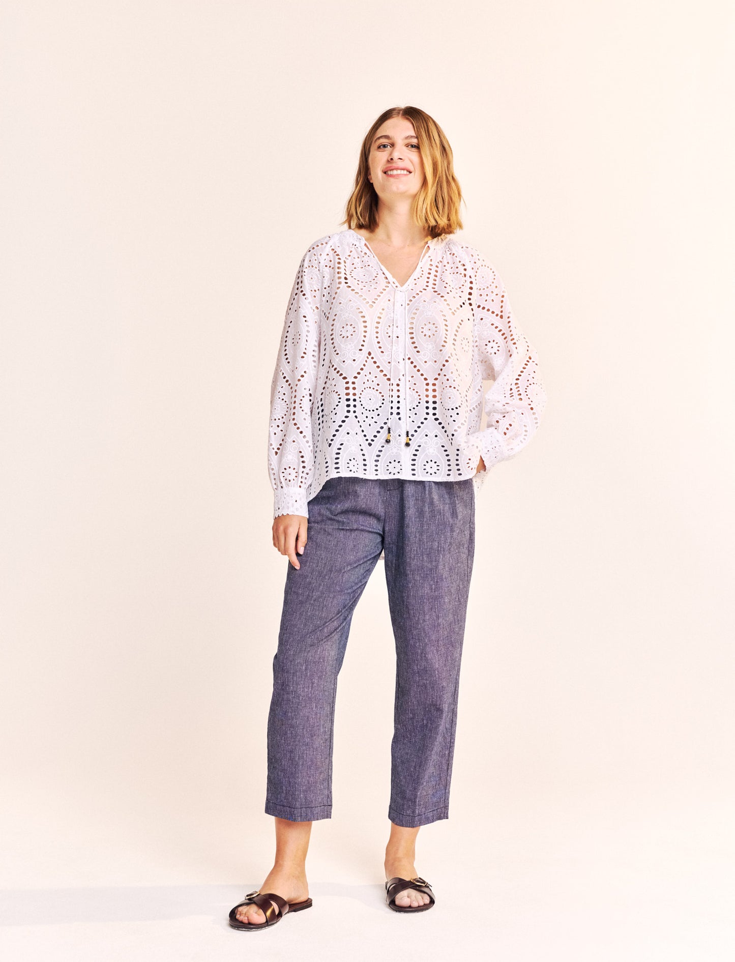 Broderie Over Head Eyelet Top - White