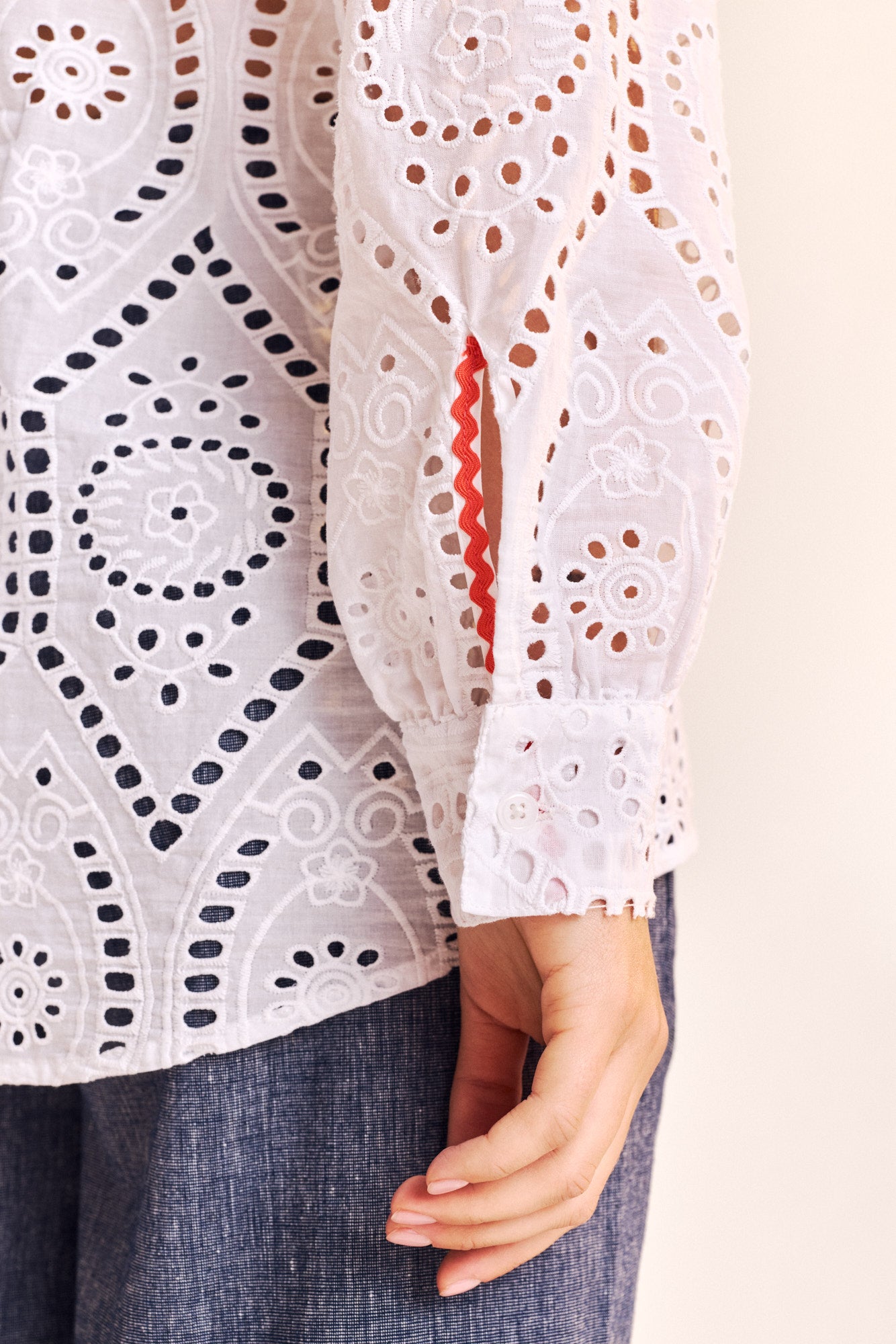 Broderie Over Head Eyelet Top - White
