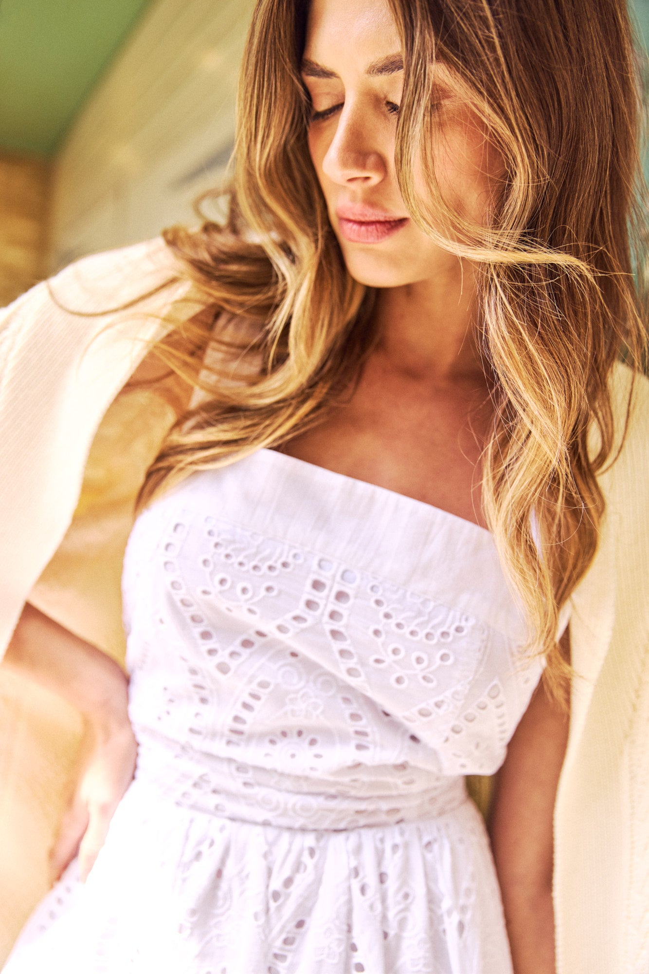 Broderie Apron Maxi Dress - White