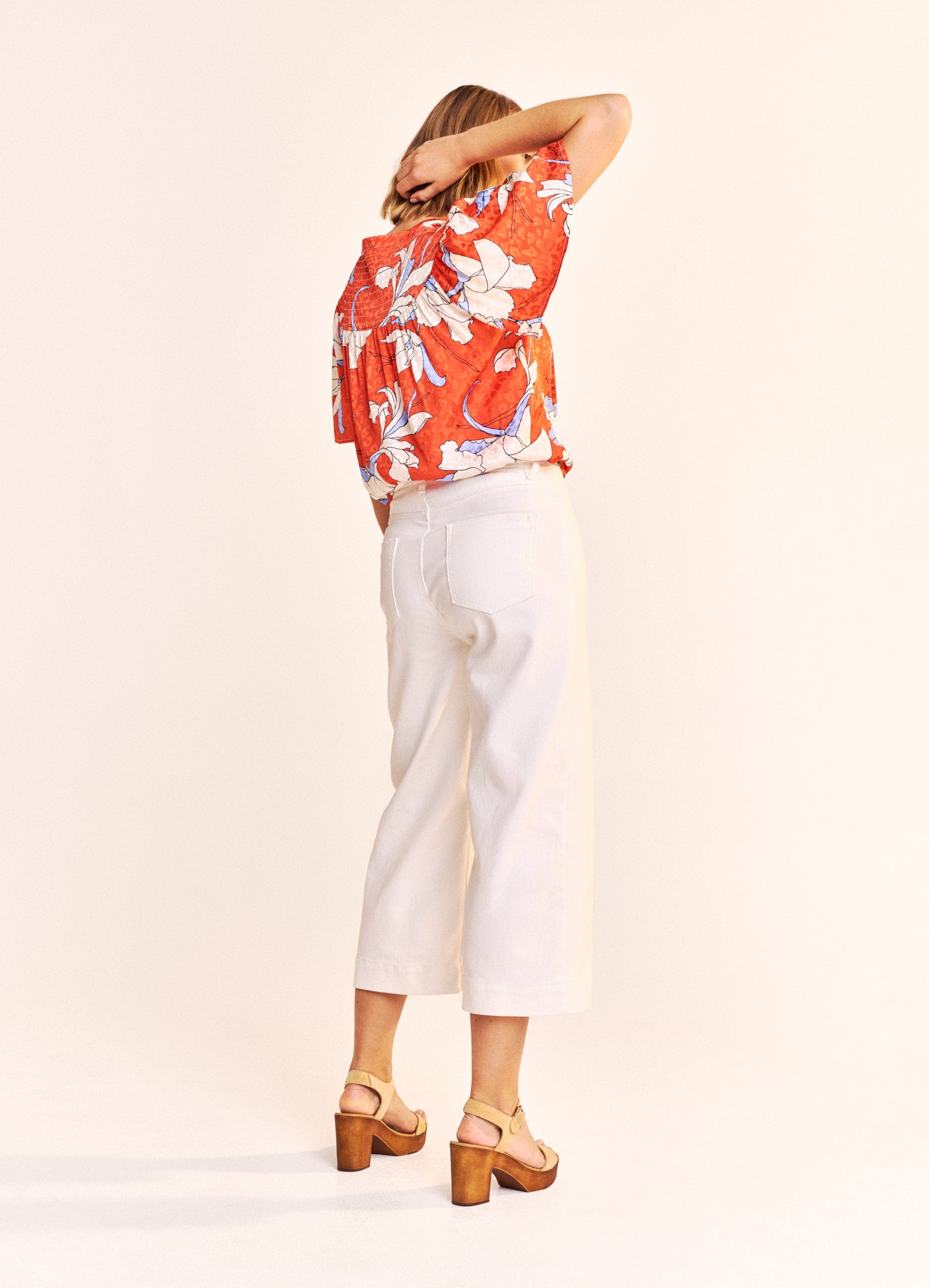 Wide Leg Belted Cropped Pants - White