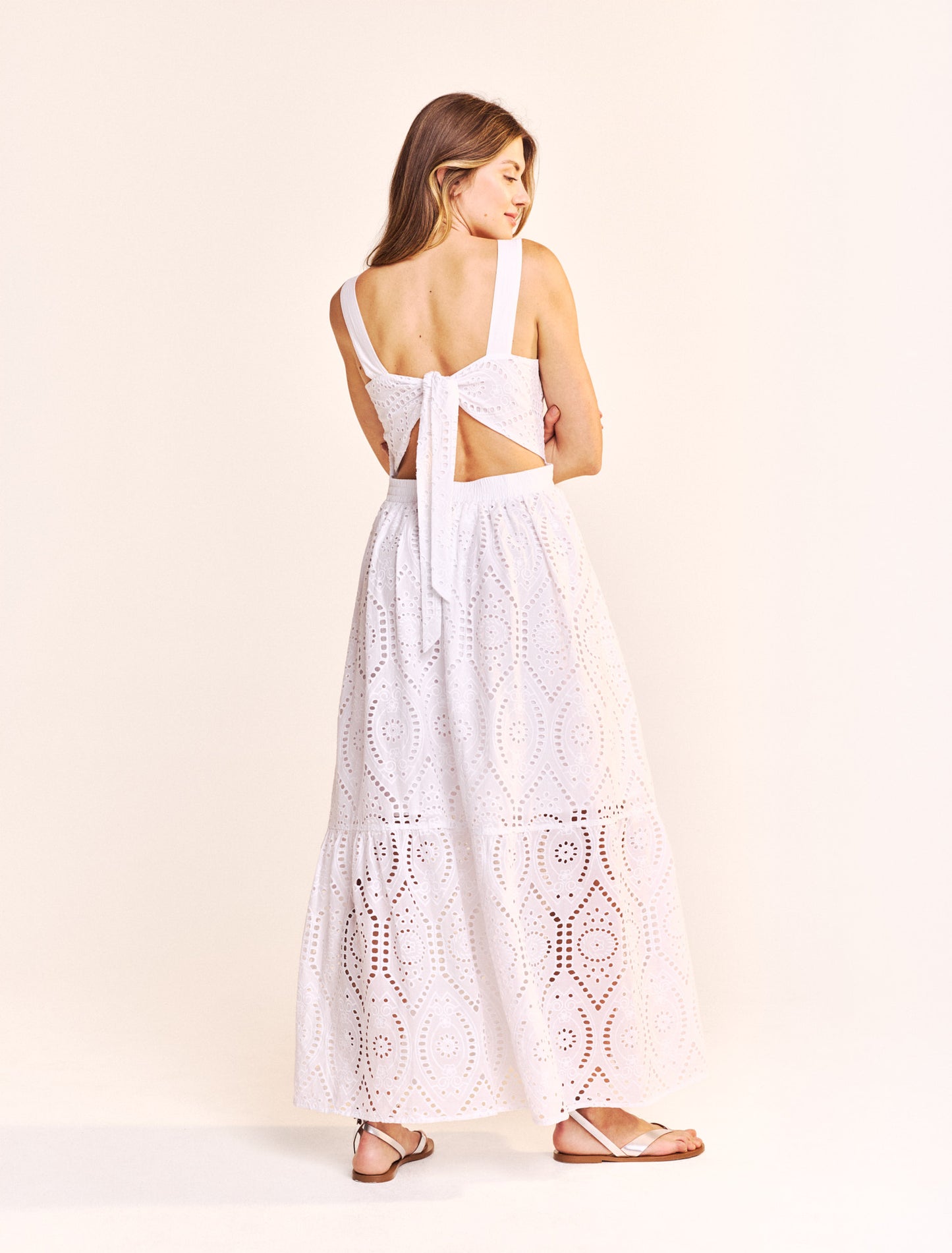 Broderie Apron Maxi Dress - White