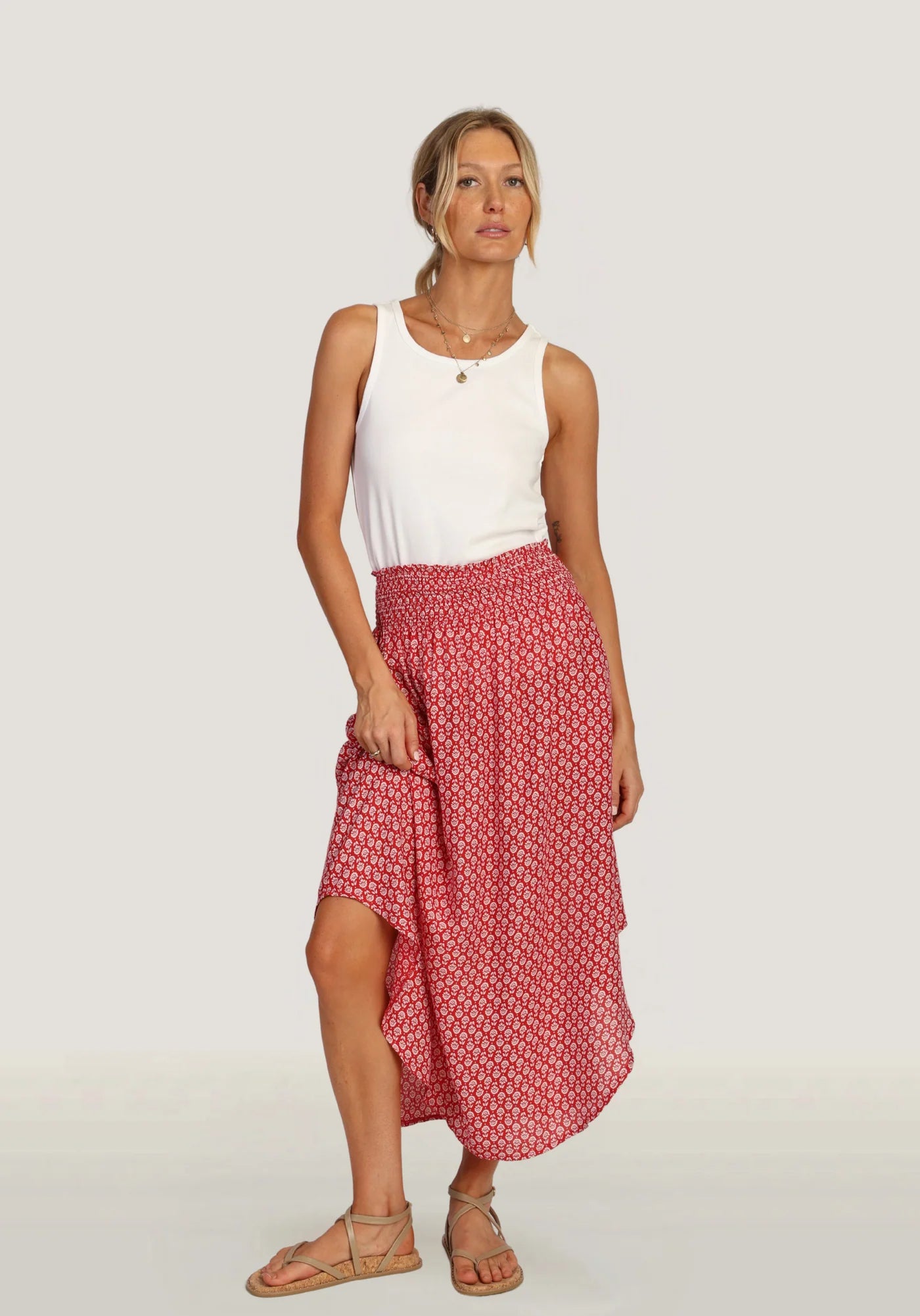 Sara Print Maxi Skirt - Red