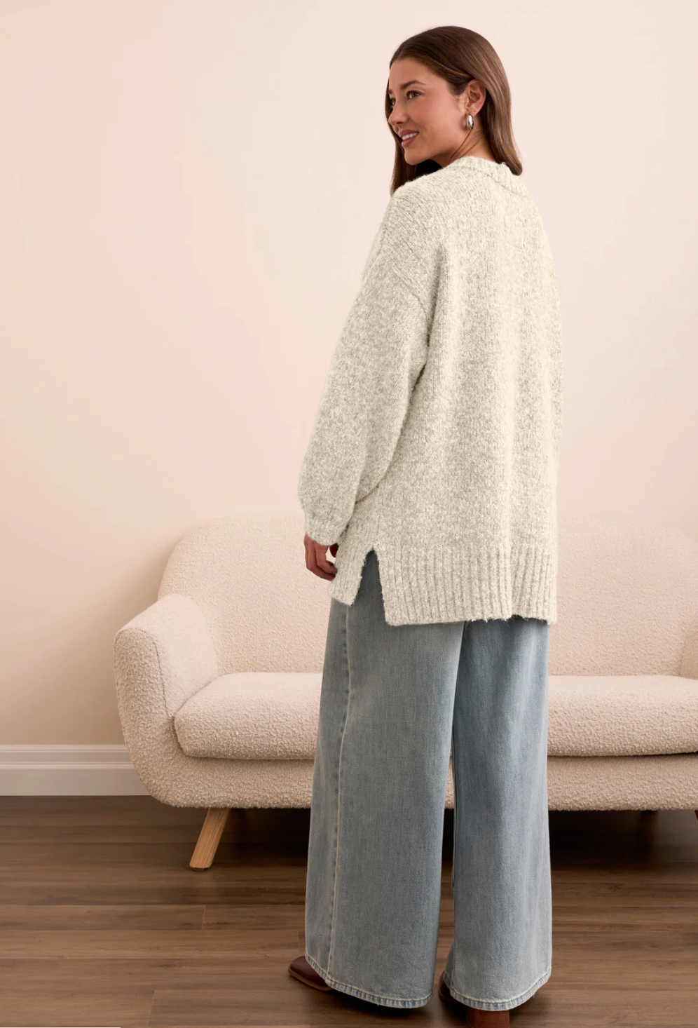 Oversized Puff Sleeve Cardigan - Heather Cream