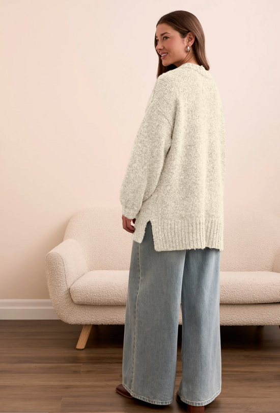 Oversized Puff Sleeve Cardigan - Heather Cream