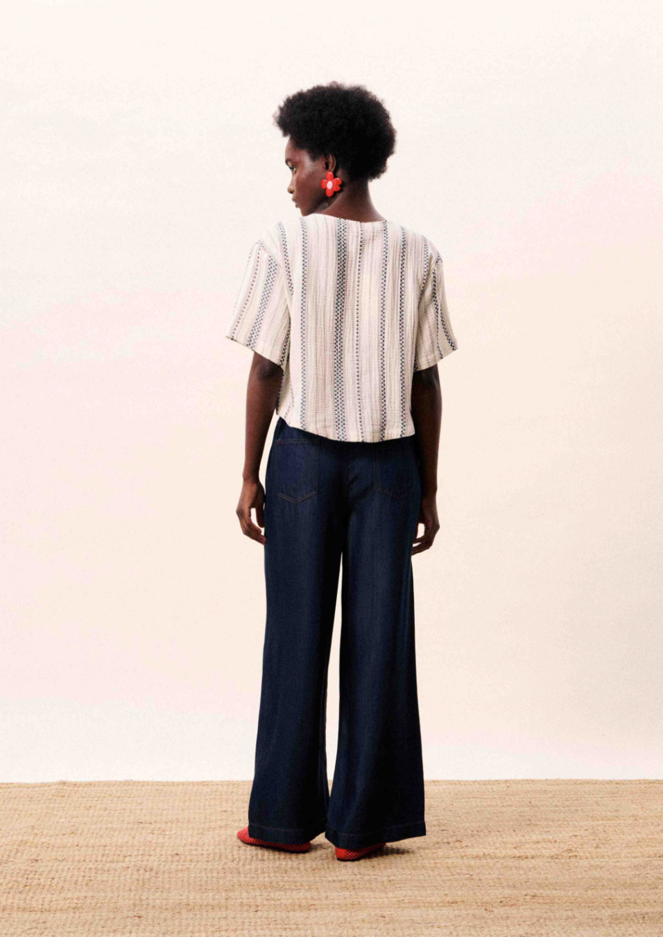 Valea Short Sleeve Button Up Top - Creme