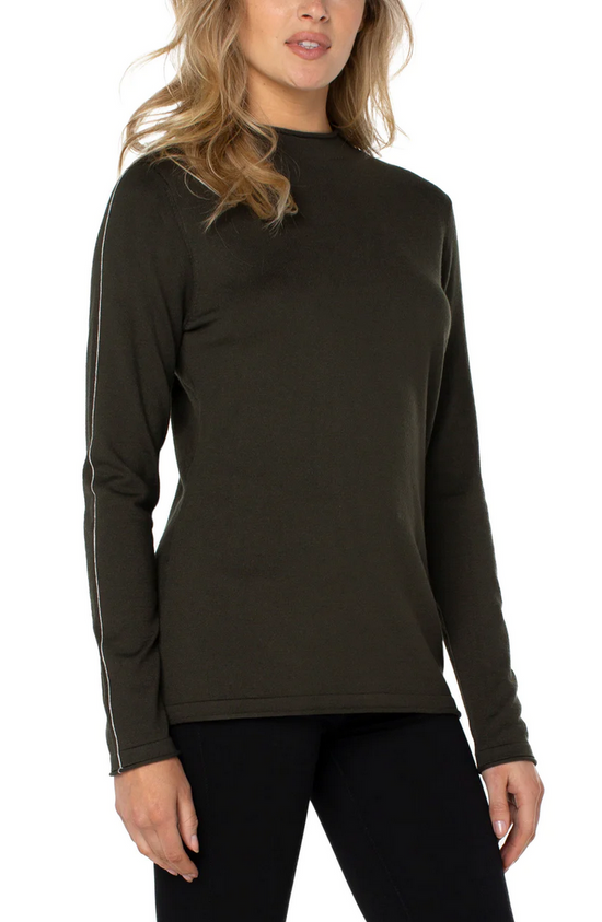 Load image into Gallery viewer, Mock Neck Sweater with Rolled Hem - Forest Green
