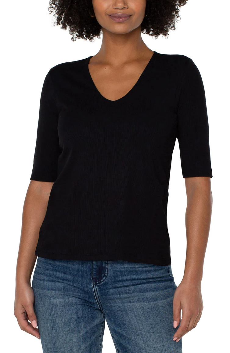 Double Layer V-Neck Top - Black