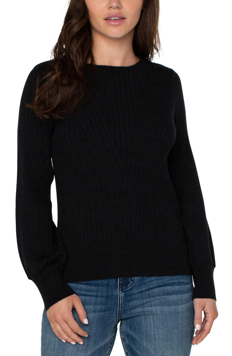 Sweater with Rib Detail -  Black