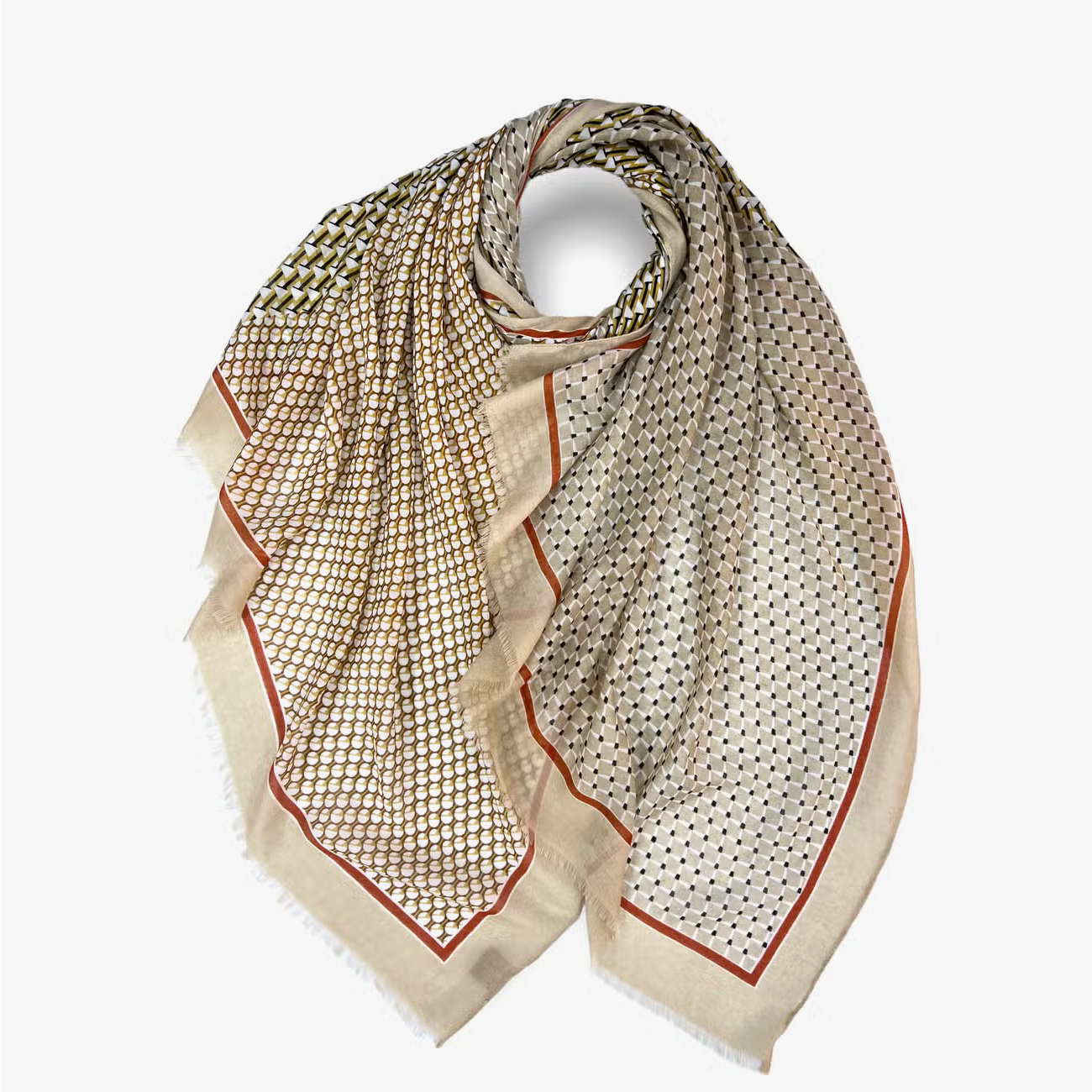 Abstract Mosaic Scarf - Beige