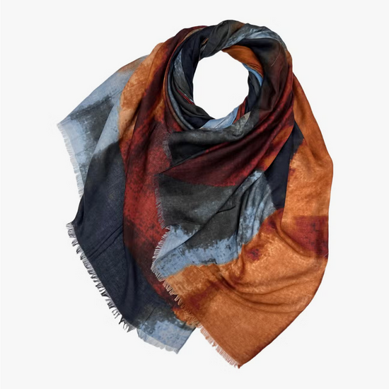 Abstract Painting Scarf - Blue/Rust