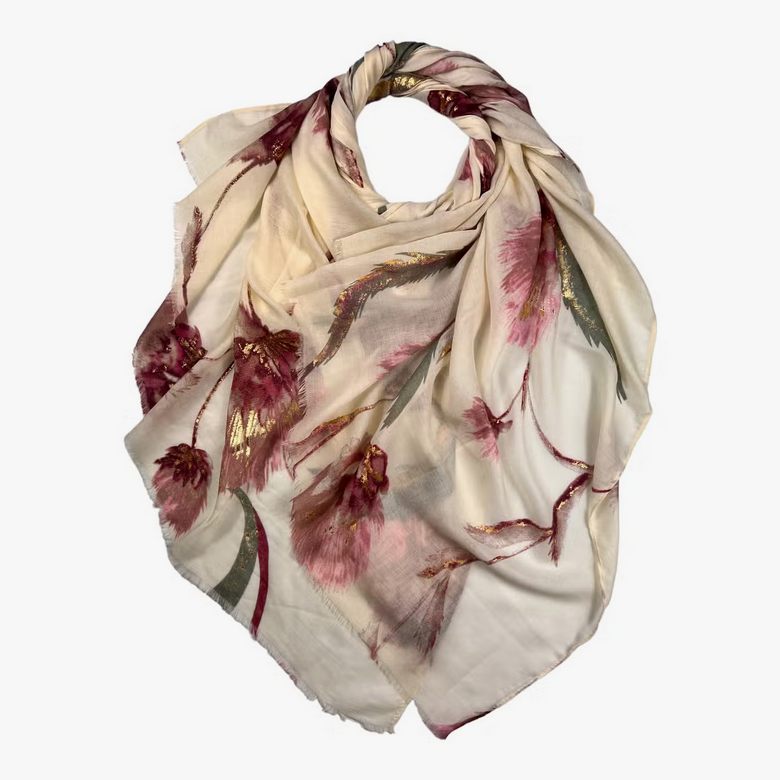 Dusty Miller Floral Print Scarf - Cream